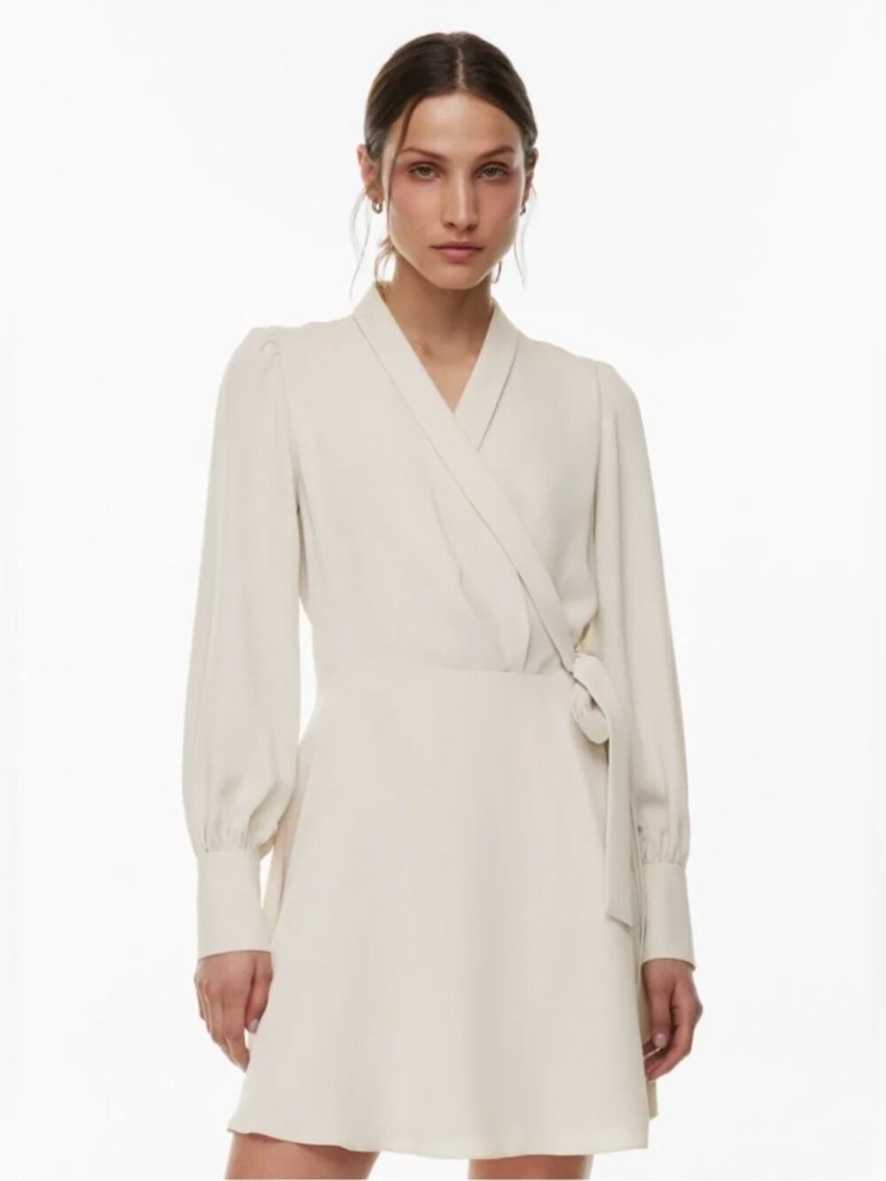 New Aritzia Babaton Hyde satin bishop long sleeve wrap style v-neck minidress - Picture 9 of 16